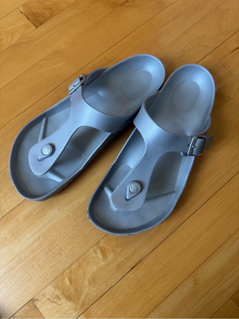 Birkenstock Women's Light Grey EVA Thong Sandals with Buckle